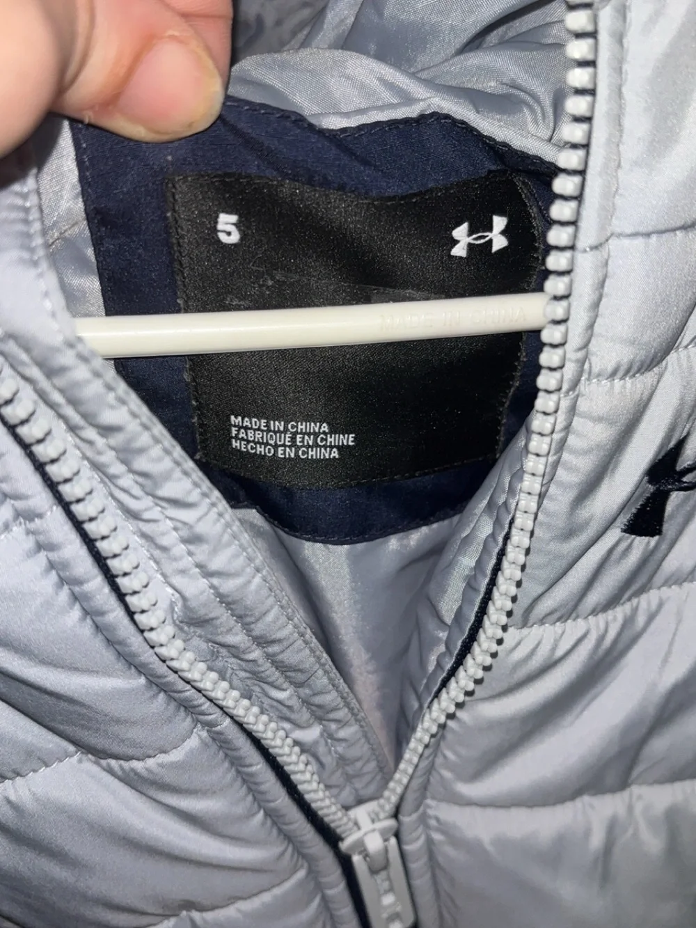 Under Armour Light Gray Puffer Jacket with Navy Accents